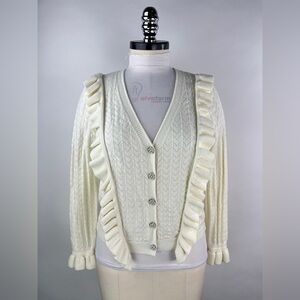 💚 2963. Ruffled Button Front Cream Cardigan